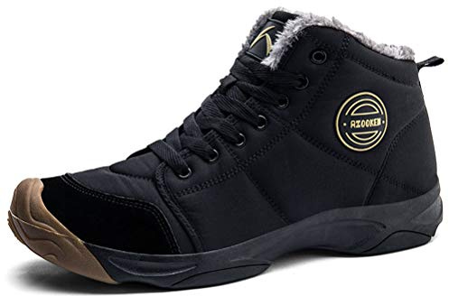 Azooken Homme Femme Chaussures Trekking Randonnée Bottes de Neige Hiver Imperméable Outdoor Boots Fourrure Cuir Imperméable Sneakers（6118-black42）