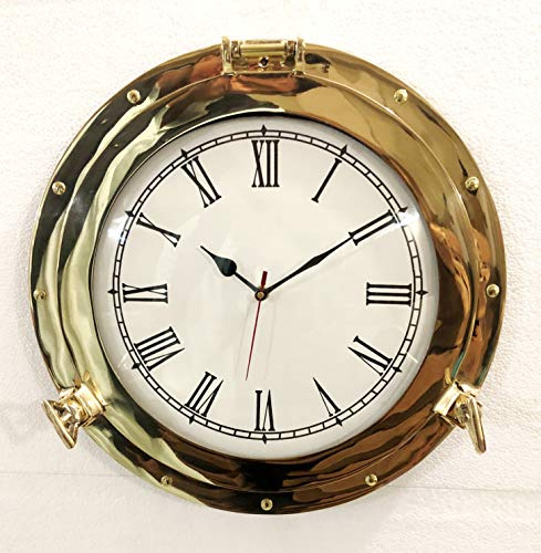 30,5 cm antico marino in ottone massiccio navale oblò orologio analogico nautico appeso alla parete orologio decorazione della casa