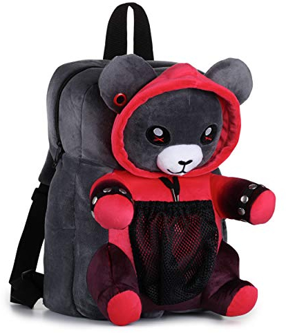 corimori Plüsch-Rucksack für Teenager und Erwachsene, rot schwarz, Ember der Punk Bär