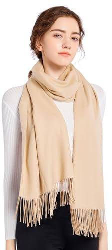 ELF KUCKUCK Schal Damen Winter Baumwolle Winterschal Pashmina, Geschenke für Frauen Freundin Mama, Hell Beige