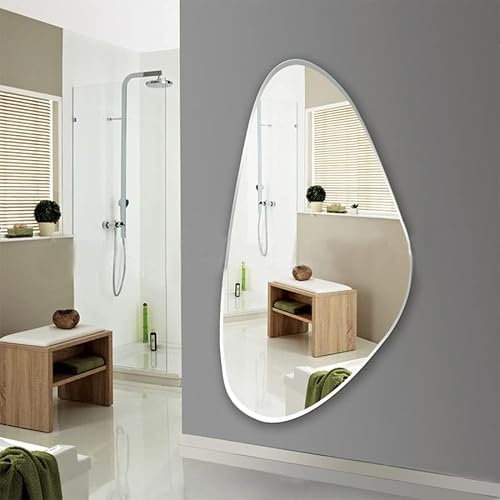 DEENZ Frameless Asymmetric Decorating Mirror - Irregular Shape Beveled Wall, Modern Tear Drop 50X70Cm Pebble, Silver (Design 842)
