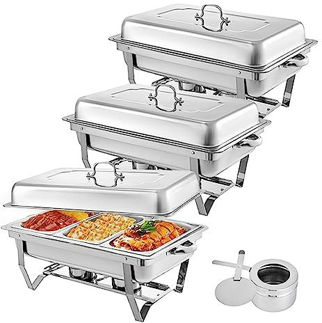 Set Di 3 Scaldavivande Da Buffet, Servizio Catering In Acciaio Inossidabile, Set Completo Pieghevole Con 3 Padelle Di Terza Dimensione Per Eventi Di Catering, Banchetti, Feste Di Nozze