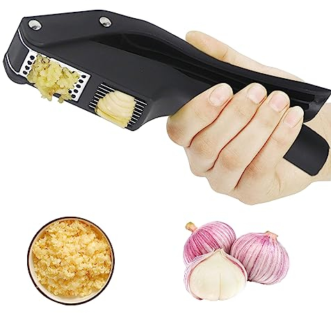 USYSGT 2 in 1 Schiaccia Aglio, Spremiaglio Professionale Spremi Trita Aglio in Acciaio Inox Pressa-aglio da Cucina Frantoio per Zenzero, Antiscivolo, Comodo e Facile da Pulire (Nero)
