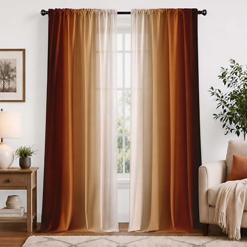 XFLINGBAO Burnt Orange Curtains 84 Inch Length for Living Room 2 Panel Set Burnt Orange and Terracotta Window Curtain Rust Orange Ombre Gradient Light Filtering Curtains Modern Abstract Drapes