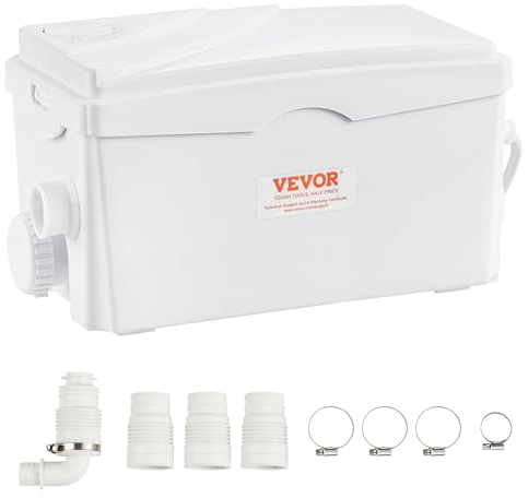 VEVOR Système de levage 350 W Débit 6000 l/h Hauteur de refoulement 7 m Pompe à eaux usées avec 3 entrées d'eau pour cave, cuisine, évier, douche, baignoire, évacuation des eaux usées du linge,