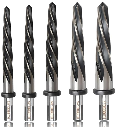 5 PCS M2 HSS Taper Chucking Reamer Set, 1/2 3-Flat Round Shank Bridge/Construction Reamer Drill Bits for Steel, Metal, Wood, Alloy - Align and Enlarge Existing Holes to 3/8, 1/2, 5/8, 3/4, 1