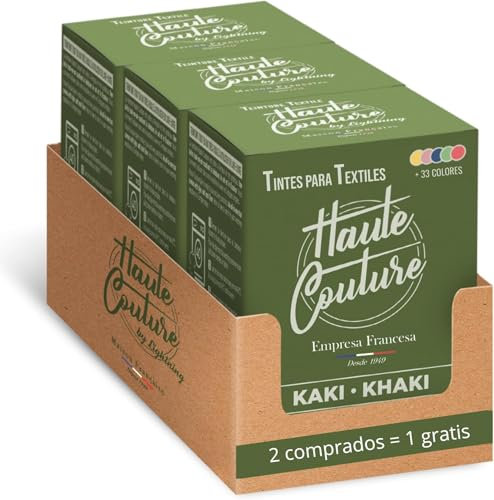 HAUTE COUTURE - Tinte para Ropa y Textil Verde - 3 x 350g - Verde Caqui - Tinte Textil Todo en uno - Listo Para Teñir Ropa y Tejidos