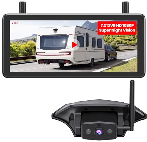 AUTO-VOX Wireless Reversing Camera Kit: HD 1080P 7.2 Reverse Camera with DVR System, Stable Signal, IR Night Vision, 3-Channels Wide Angle Rear View Camera for Motorhome/Caravan/Trailer/Fifth Wheels