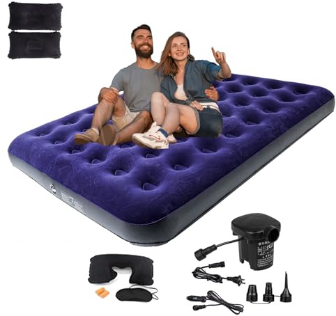 Icelus Letto gonfiabile doppio, 204 x 153 x 23 cm, con pompa ad aria, materasso gonfiabile, letto da viaggio, cuscino per la casa e i viaggi