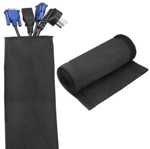 sourcing map Hook and Loop Cable Management Sleeve, 6.6ft x 2 Inch Flexible Cable Wrap Cover Wire Hider, Cord Organizer and Cable Protector for Desk TV Computer, Black