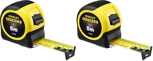 STANLEY FATMAX Flexómetro de 5m con Revestimiento Blade Armor Classic, Cinta Métrica, Gruesa y Duradera, Gancho de 3 Remaches, Caja Antideslizante, Clip al Cinturón - 0-33-720 (Paquete de 2)
