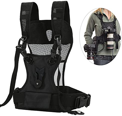 Kameran för 2 Kameror, Nylon Dubbla Kameror, Justerbar Multi Bärare Bröstsele för DSLR SLR -Kameror, Dubbelkamera Axelsele för Fotografer