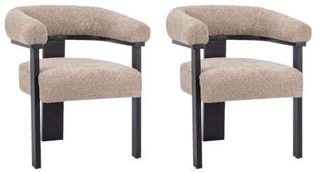 Vente-unique - Lot de 2 chaises avec accoudoirs en Tissu Bouclette et Bois d'hévéa Noir - Taupe - LIVELIA - Salle à Manger