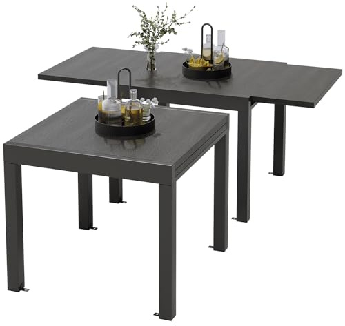 Devoko Tavolo da giardino, allungabile, 80/160 X 80 X 75 Cm, piccolo tavolo allungabile, alluminio, per balcone, allungabile, tavolo da pranzo per esterni, Grigio venatura legno