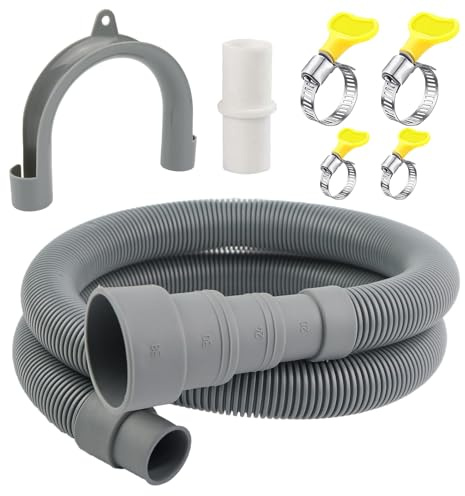 3.2 FT Universal Washing Machine Drain Hose, Drain Hose Extension Kit for Washer, Dishwasher, Dryers, Dehumidifier with 4 Hose Clamps, 1 U-Holder, 1 Adapter, Fit for 0.79-1.5 inch Drain Outlet