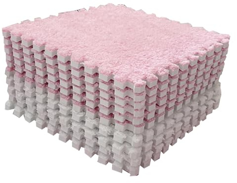 Stylebest Lot de 10 tapis de sol en mousse pelucheuse avec joints fendus emboîtables et souples pour chambre à coucher (rose blanc)