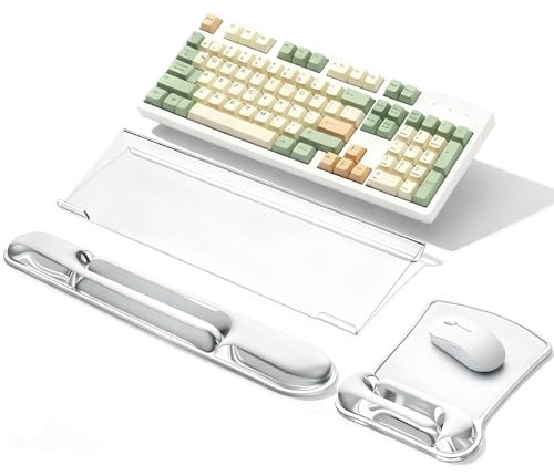 Copkim Tilt Computer Keyboard Stand Gel Wrist Rest Support for Ergonomic Keyboard Riser Holder and Clear Mouse Pad with Wrist Support Acrylic Clear Stand for Office Working Home Desk