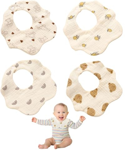 Miiqxx 4PCS Baby Bandana Drool Bibs,Waterproof Absorbent Drool & Feeding Bibs,Baby Bandana Dribble Bibs with Adjustable Snaps, Soft Absorbent Cotton for Newborns & Toddlers (Unisex)
