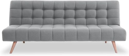 EVERGREENWEB - Divano Letto Clic Clac 3 Posti in Tessuto Imbottito colore Grigio, Design Moderno, Schienale Reclinabile e Trasformabile in Comodo Letto con Materasso in Foam, Gambe in Legno, FORDY