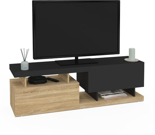 IDMarket - Meuble TV 140 cm ANGULO 2 Portes Effet Bois et Noir