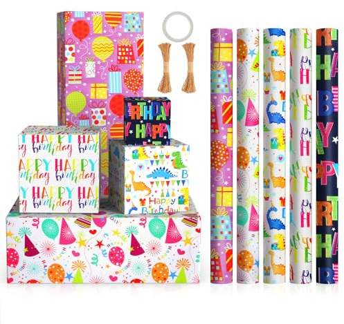 5 Roll Package Gift Wrapping Paper | 43cm * 3m Birthday Wrapping Paper Perfect for Birthday, Wedding, Party, Valentine's Day Gift Decorations