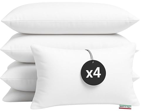 cuscini fiber - Cuscini Letto Matrimoniale 40x70cm, Guanciale Letto con Fodera PoliCotone, Cuscino Antiacaro Anallergico, Morbida Imbottitura in Fibra di Poliestere Made in Italy (4 Cuscini)