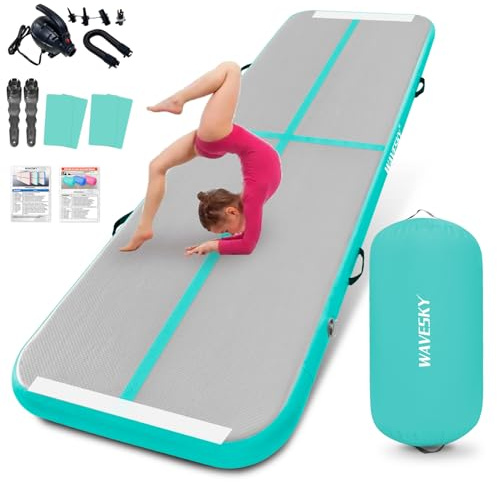 3m Aufblasbare Air Matte Tumble Track mit 100x60cm Air Roll, 10cm Hoch Tumbling Matte mit Luftpumpe, Gymnastikmatte mit Air Roll Turnen für Zuhause, Outdoor, Fitness, Yoga, Training (Grün)