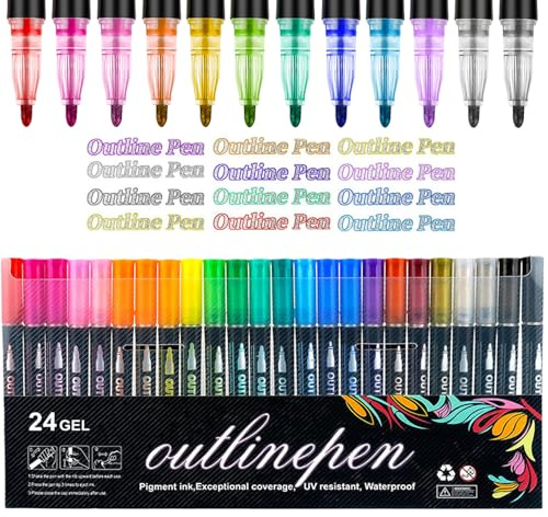 Quick-Dry ＆ Waterproof Dreamy Sparkle Dual-Line Contour Pen, 2026 New Dual Line Contour Pen,Double Line Outline Pen Sparkle Markers For Drawing, Diy Crafts (24)