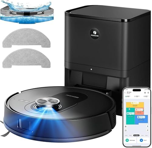 Proscenic Q8 Max+ Robot Aspirapolvere Lavapavimenti con Mappatura 8000Pa, 200 min, Evitamento Automatico Degli Ostacoli, Robot aspirapolvere con WiFi/Alexa/App, per Tappeti/Pavimenti/Peli
