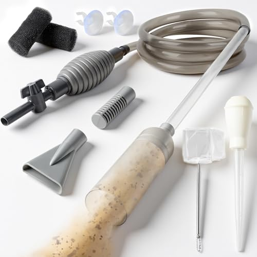 CHMMY Sifone Acquario Multifunzione con 5 Accessori – Kit Pulizia Acquario per Ghiaia e Sabbia, Pompa Cambio Acqua con Tubo Flessibile e Valvola di Regolazione, Accessori per Acquari Piccoli e Grandi