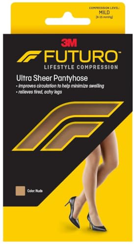 FUTURO Ultra Sheer Pantyhose for Women, Medium Size, Mild Compression (8-15 mm/Hg), Improves Circulation to Minimize Swelling, Relieves Tired & Achy Legs, Reinforced Toe & Heel (71017FCNEN)