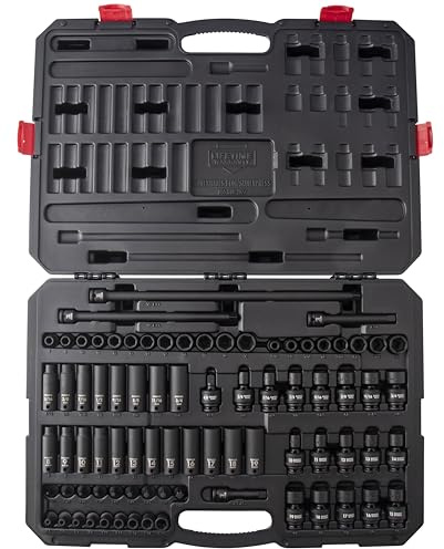 SUNEX Tools 80 Piece 3/8 in. Drive Master Impact Socket Set, Universal, Star, External Star, Extensions, Universal Joint, SAE and Metric, 8mm to 19mm and 5/16 in. to 3/4 in., CR-MO Steel, Model 3580