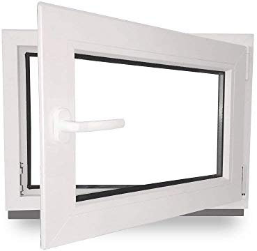 Kellerfenster - Kunststoff - Fenster - weiß - BxH: 60 x 60 cm - 600 x 600 mm - DIN Rechts - 3 fach Verglasung - 60 mm Profil