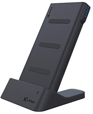 Xlayer Powerbank Wireless Charger with Dock 6.000mAh | 2-in-1 Induktions Ladegerät Docking Station | Qi Ladestation mit externem Akku für induktionsfähige Geräte und Smartphones | Anthrazit