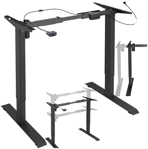 tectake® Estructura para Mesa Elevable, Altura Ajustable, Movimientos Suaves, Anchura Variable, Escritorio Elevable, Mesa de Oficina, Capacidad de Carga: 70 kg, 129 x 65 x 121 cm - Negro