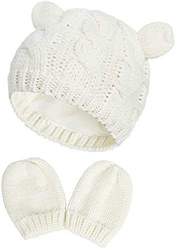 Ensemble de Bonnet et Moufles d'hiver pour Nouveau-né, Bébé et Tout-Petit - Bonnet Tricoté Chaud et Gants Confortables pour Filles et Garçons