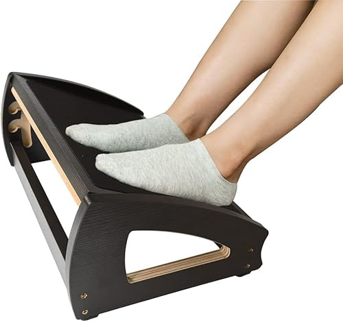 StrongTek Under Desk Footrest, Wood Foot Rest for Work, 3 Adjustable Heights, Ergonomic Office Footrest with Large Anti-Slip Surface, Improves Posture and Blood Circulation, Up to 400lbs (Black)