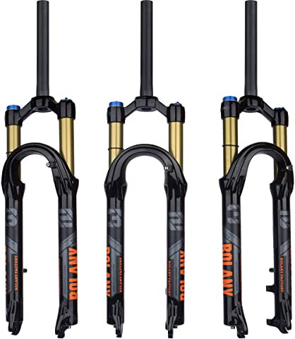 BOLANY Forcella sospensione bici da 27,5/29 120mm corsa 28,6mm (1-1/8)* 220mm sterzo dritto senza filettatura 9mm QR* 100mm distanza freno a disco versione MTB Air Forks (manuale nero, 29)