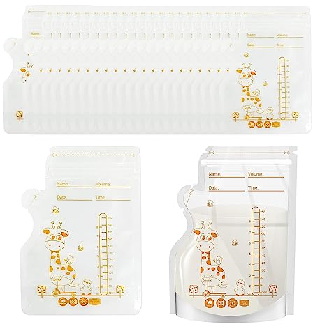 SJBAUTYO 40 Stück vorsterilisierte Aufbewahrungsbeutel, Muttermilch Aufbewahrungsbeutel, 250 ml Milchgefrierbeutel, Muttermilchbeutel, Frischhaltebeutel mit Leiter, Doppelreißverschluss