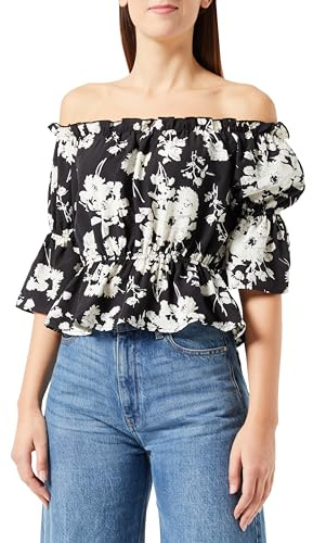 NALLY Blusa Carmen, Negro y Blanco, S para Mujer