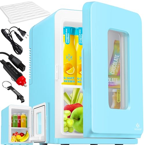 KESSER® 2in1 Mini Kühlschrank Kühlbox 15 Liter Kühl und Heizfunktion Tragbarer AC DC 220-240V/12V Steckdose und Zigarettenanzünder Warmhaltebox Thermobox Auto Büros Zimmer Camping Garten Hellblau