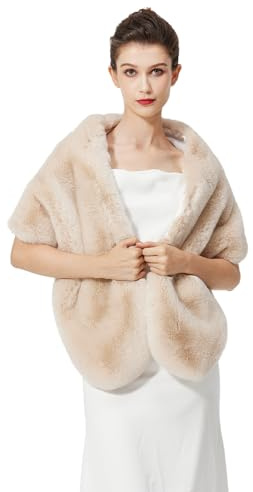 BEAUTELICATE Faux Fur Wrap Shawl Shrug Stole for Women Brides Bridesmaids Winter Wedding Evening Party (One Size, Upgraded - Champagne)