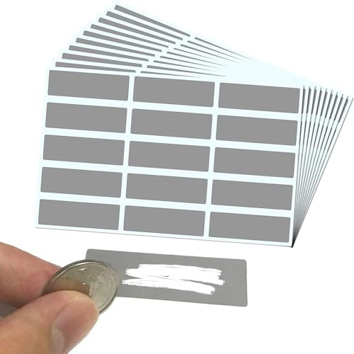 FUZVOL 150 PCS Scratch Off Lables 48 * 15mm Grey Stickers Rectangle Sticky Stickers Labels Self Adhesive DIY Labels for Activity Schools Crafts Gift