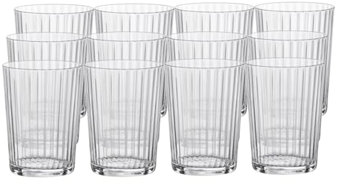 Bormioli Rocco Exclusiva | Juego de 12 vasos Gin Fizz de 17 onzas | Elegantes vasos acanalados | para agua, jugo, cerveza, cóctel y café helado | Apto para lavavajillas | Fabricado en Italia