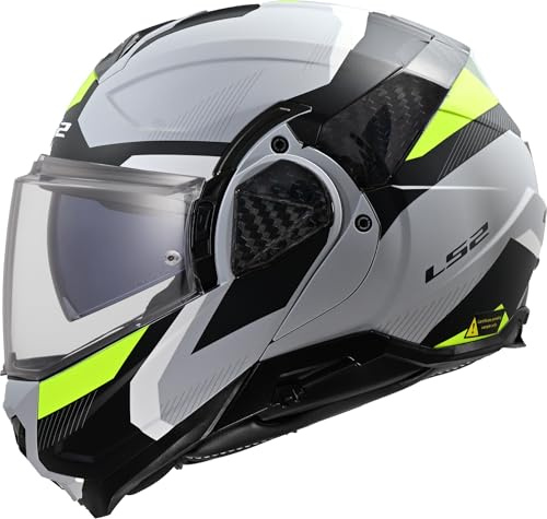 LS2, Casco Moto Modulare ADVANT II TRIPLE Light Grey H-V Yellow, M