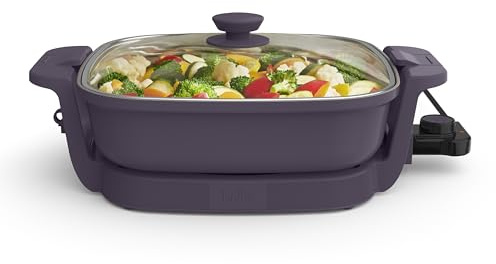 bella Make & Take Electric Skillet, Fits-anywhere™ kitchenware, EverGood™ Ceramic Coating, Adjustable Temperature & Dishwasher-Safe Tempered Glass Lid, Cast Aluminum Base, 1200 Watt, Plum