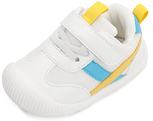 MK MATT KEELY Chaussure Bébé Fille Garçon Premier Pas Chaussons Marche Enfants Non-Slip Cuir Souple 0-4 Ans,Jaune,21 EU