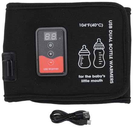 Chauffe-biberon Portable pour Lait Maternel ou Préparation pour bébé, Sac Chauffe-Lait USB avec écran LCD, Température Réglable, Sac Isotherme pour Deux Biberons, Chauffe-biberon