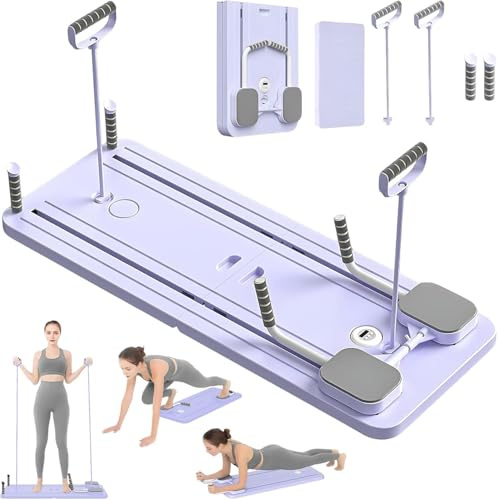 VHV Pilates Reformer Compact, 4 in 1 Pilates Pieghevole, Ruota Addominale con Push-up che Rimbalza Automaticamente con Timer, AB Roller Fitness Attrezzo per Casa e Palestra (Violet)