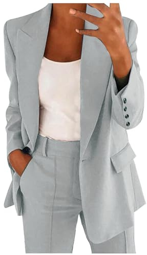 Women's Trouser Suits Wedding Guest 2 Piece Outfits Long Sleeve Button Lapel Blazer and Trousers with Pockets Elegant Lightweight Suit Ladies Formal Office Business Outfit for Autumn Winter
